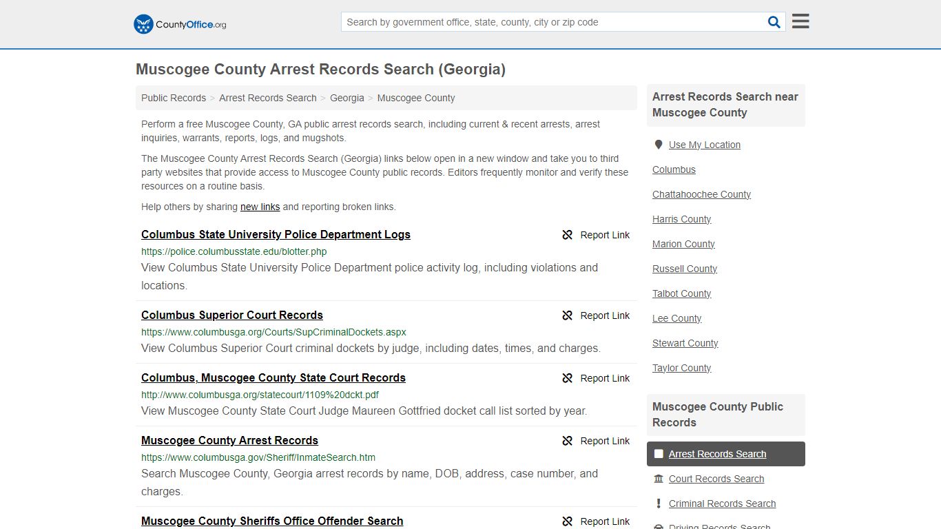 Muscogee County Arrest Records Search (Georgia) - County Office